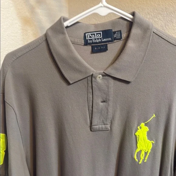 Ralph Lauren Gray Polo with Neon Yellow Logo - Picture 2 of 3